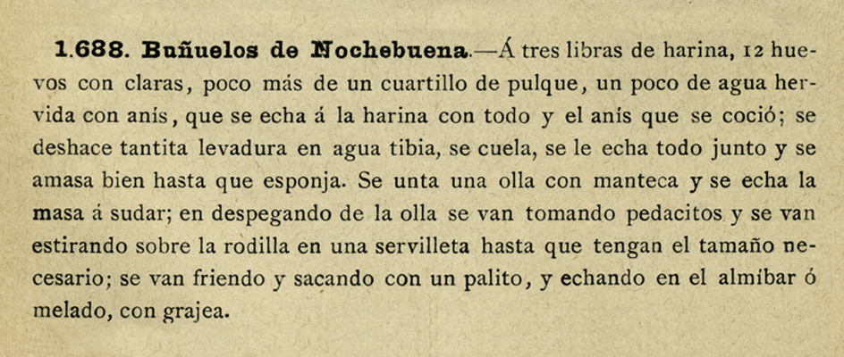 Buñuelos de Nochebuena, “La Cocinera Poblana”, Herrero Hermanos Sucesores, México, 1907. Biblioteca Lorenzo Becerril A.C.